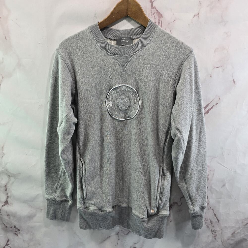 Private White VC Sweatshirt Mens 3 Small Gray Crew Neck Embroidered England